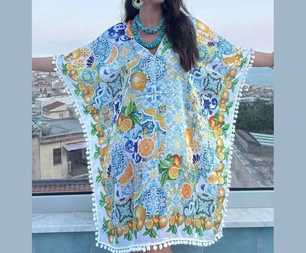 NEW ORIANA LAMARCA DESIGNS arancia citrus foulard dress in orange